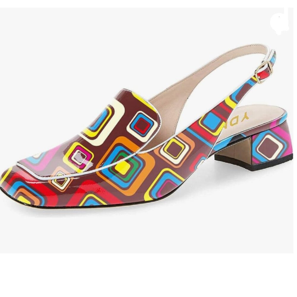 Ydn Colorful Square Toe Block Low Heels Slingback… - image 1